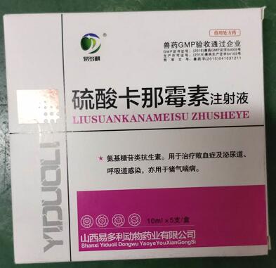 卡那霉素注射液，氨基糖苷类抗生素。用于治疗败血症及泌尿道、呼吸道感染，亦用于猪气端病。--山西易多利