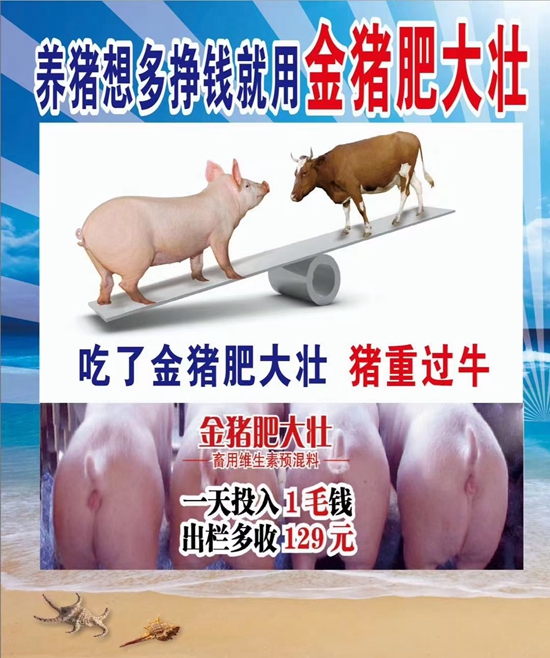 养猪想多挣钱就用金猪肥大壮--1天投入1毛钱，提前出栏13天，多长20斤，就是牛