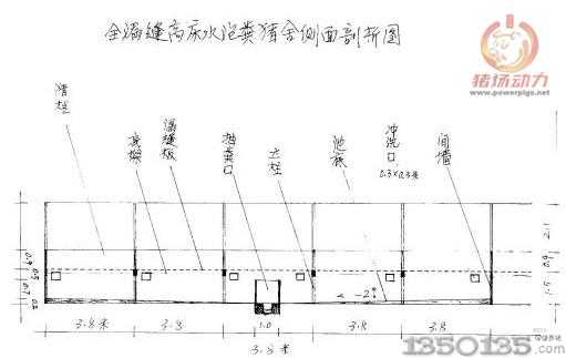 全漏缝高床水泡粪猪舍侧面剖析图